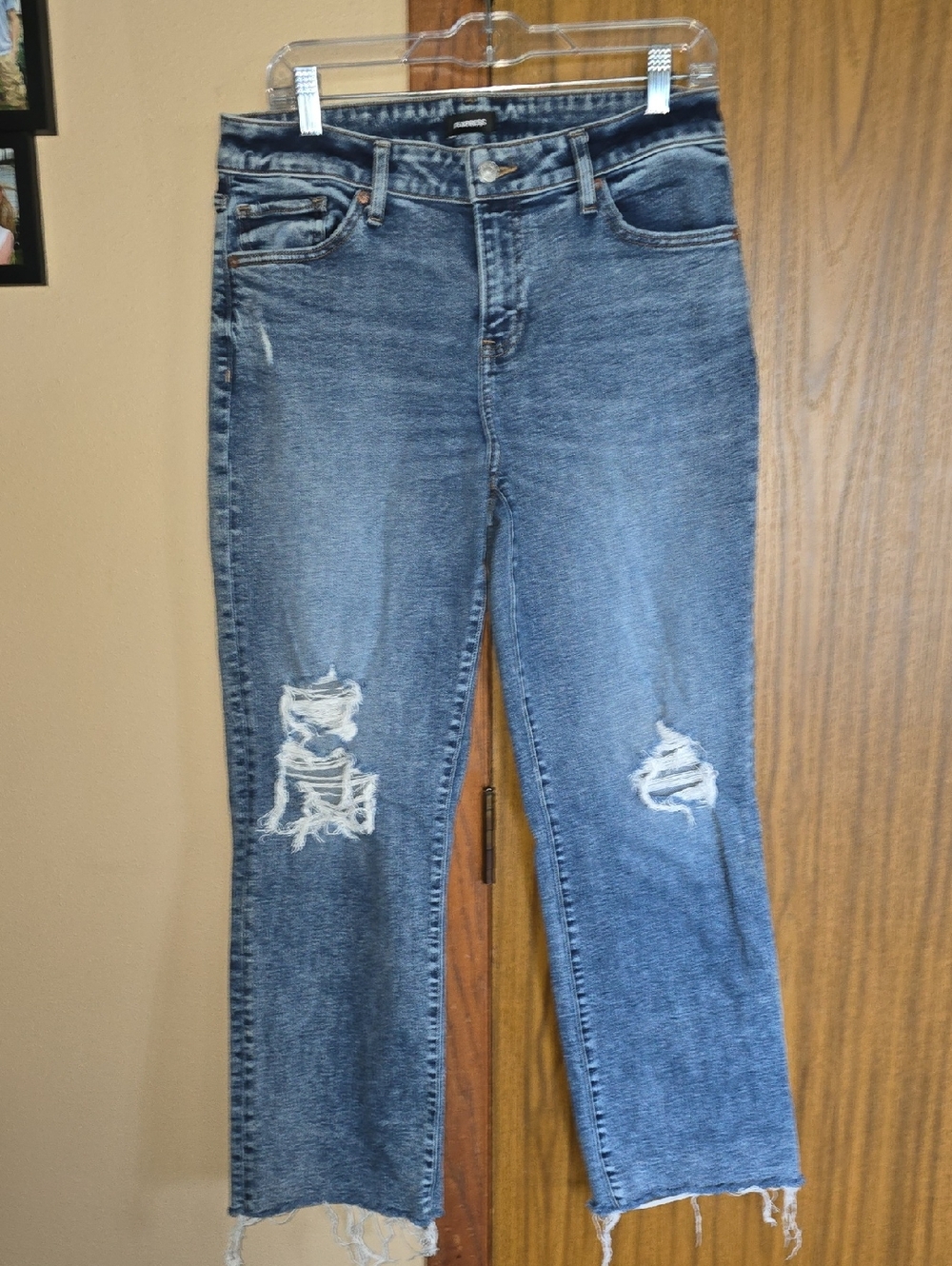 Express Women's Straight Leg Distressed Jeans - Blue
